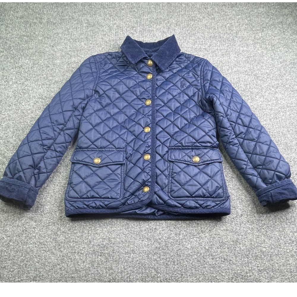 Polo Ralph Lauren Quilted Jacket boys Size M 8-10 Navy Blue Corduroy Trim Barn